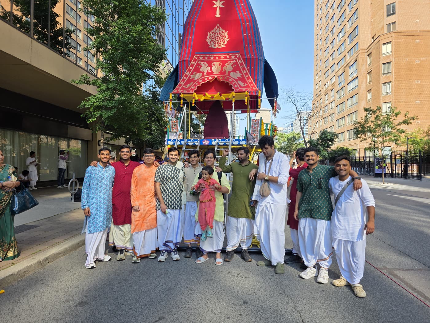 Devotees gathered together on the festival route